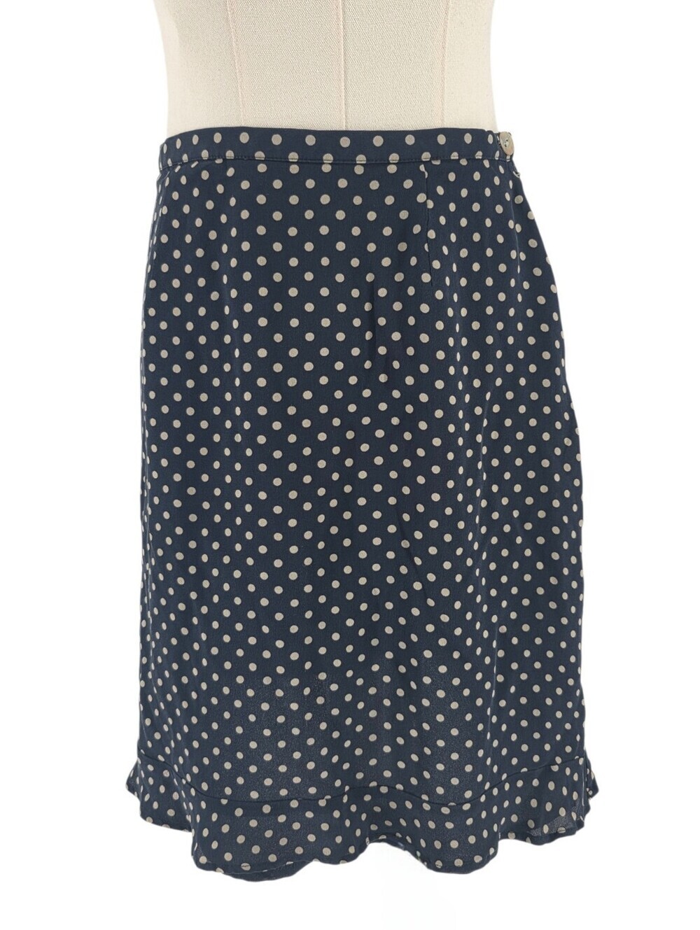 Petite Sophisticate Silk Polka Dot Skirt Size 6 Navy Ivory Ruffle Hem